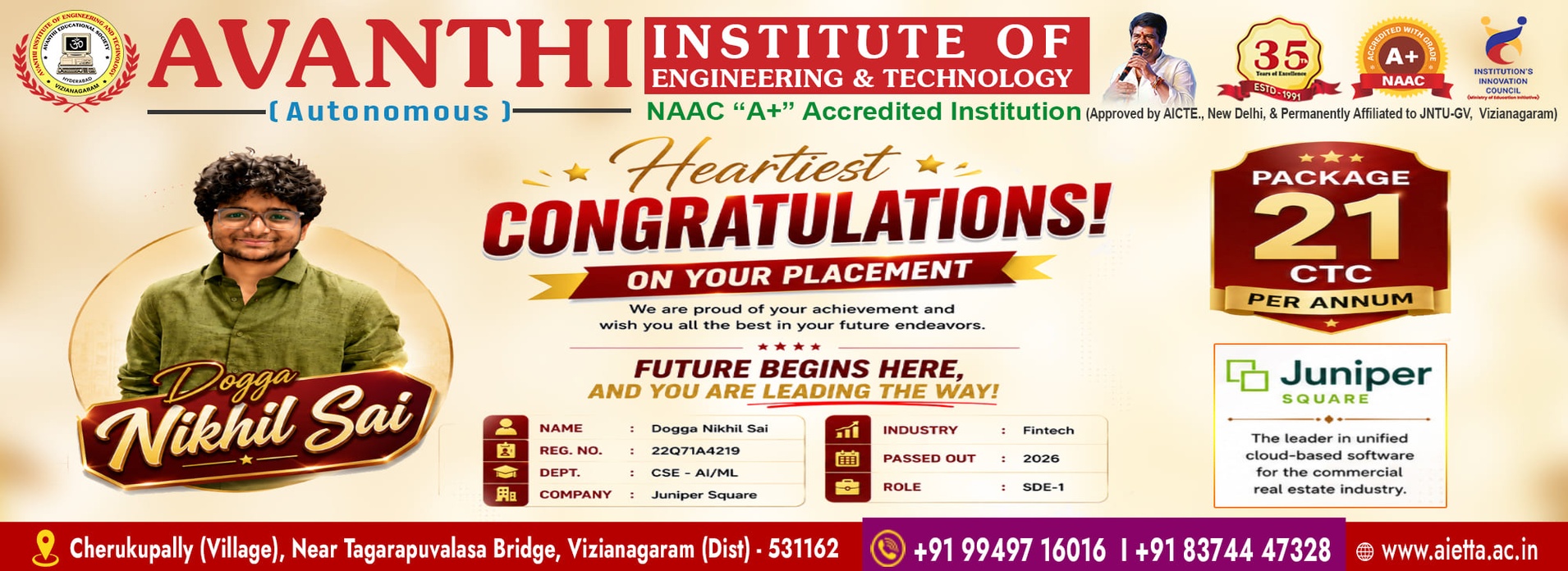 Avanthi Institute student banner