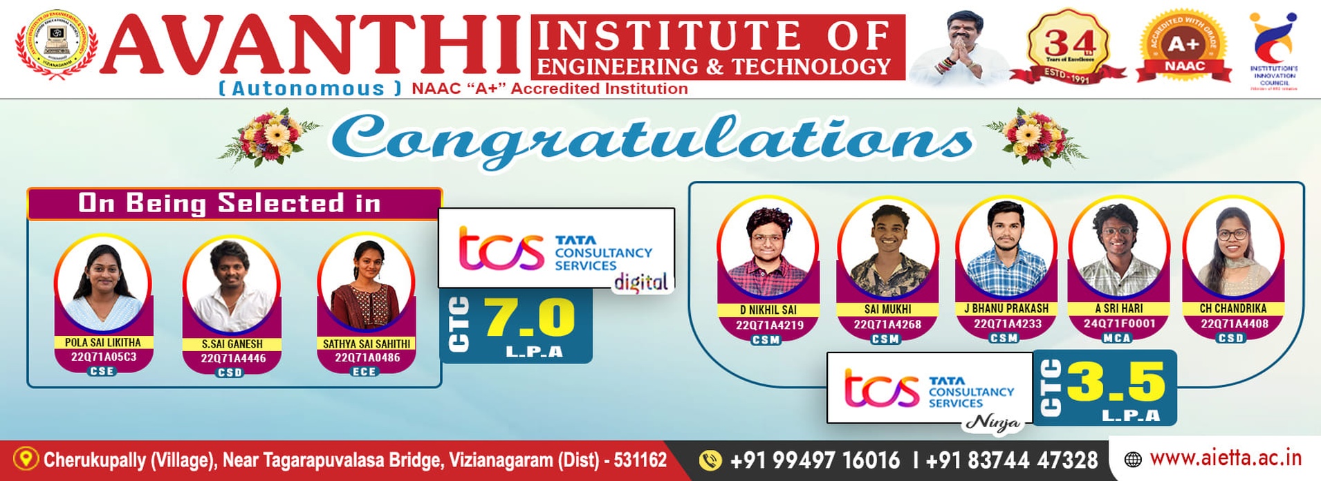 Avanthi Institute student banner